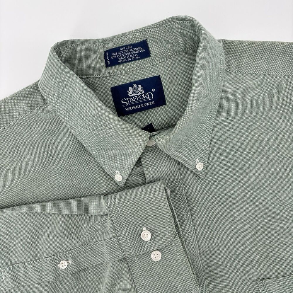 Stafford Men's 17.5 34/35 Green Wrinkle Free Cotton Blend Shirt